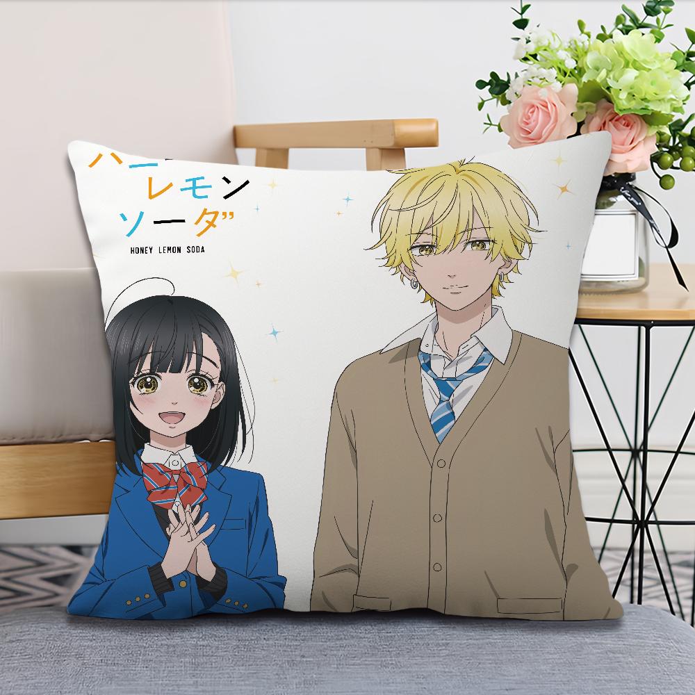 Soft Comfortable Pillow Case for Sofa Soda Living Couple Anime Manga Room Home Office Decor H-Honey L-Lemon and Protective Cover