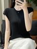 Merino Wool Women's Short Sleeve Round Neck Knit Top with Center Seam