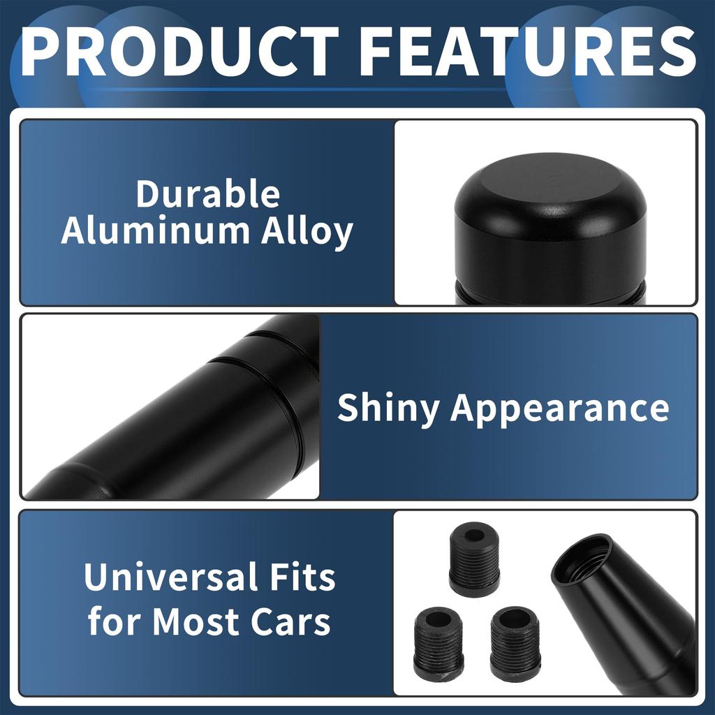 INFINAUTO Car Shift 13cm Universal Automatic and Manual Car Gear Shift Aluminum Alloy Black with 3 1 Set Knob, Knob, Adapters,