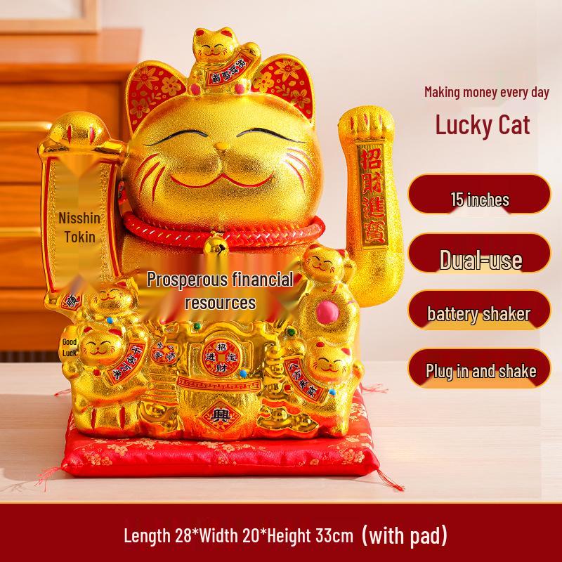 Ceramic Lucky Cat Figurine with Waving Hand – Customizable Gold Shop Gift for 2026 Opening Ceremony