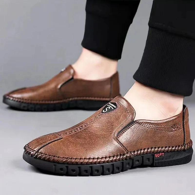 Men Leather Shoes Soft Sole Casual Shoes Autumn Comfortable Business Flats Man Lightweight Work Shoes Slip-on Driving Shoes