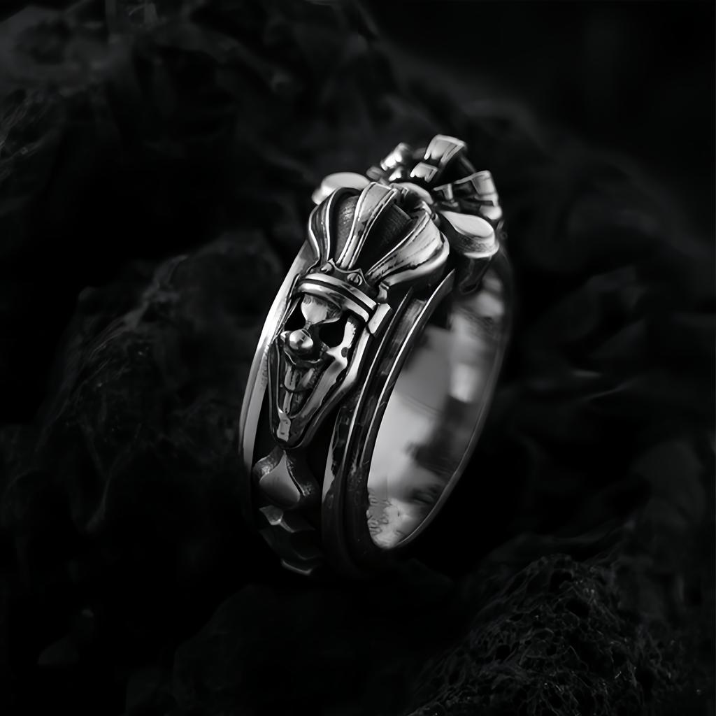 Retro Crown Jokers Adjustable Open Ring For Men Silver-plated Copper Punk Gothic Edgy  Bikers Accessories Halloween Gift