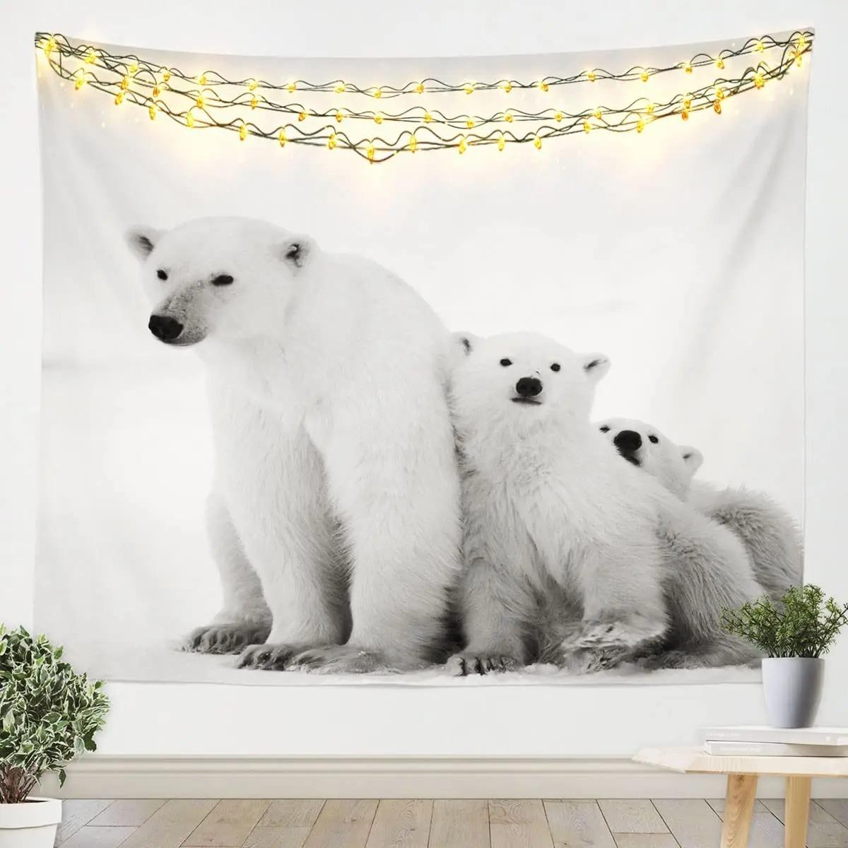 

Фоновая ткань с рисунком белого медведя, офисная гостиная, гобелен, украшение для дома, стены, гобелен 100x75cm