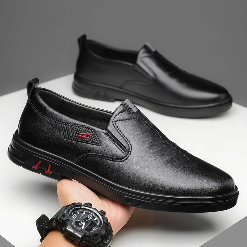 Men's Cow Leather Shoes Genuine Leather Handmade Business Shoes Round Toe Casual Loafers Comfortable Man Footwear