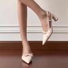 Soft leather version~ French temperament pointed head bow not tired feet high heels fairy style thick heel bag head sandals