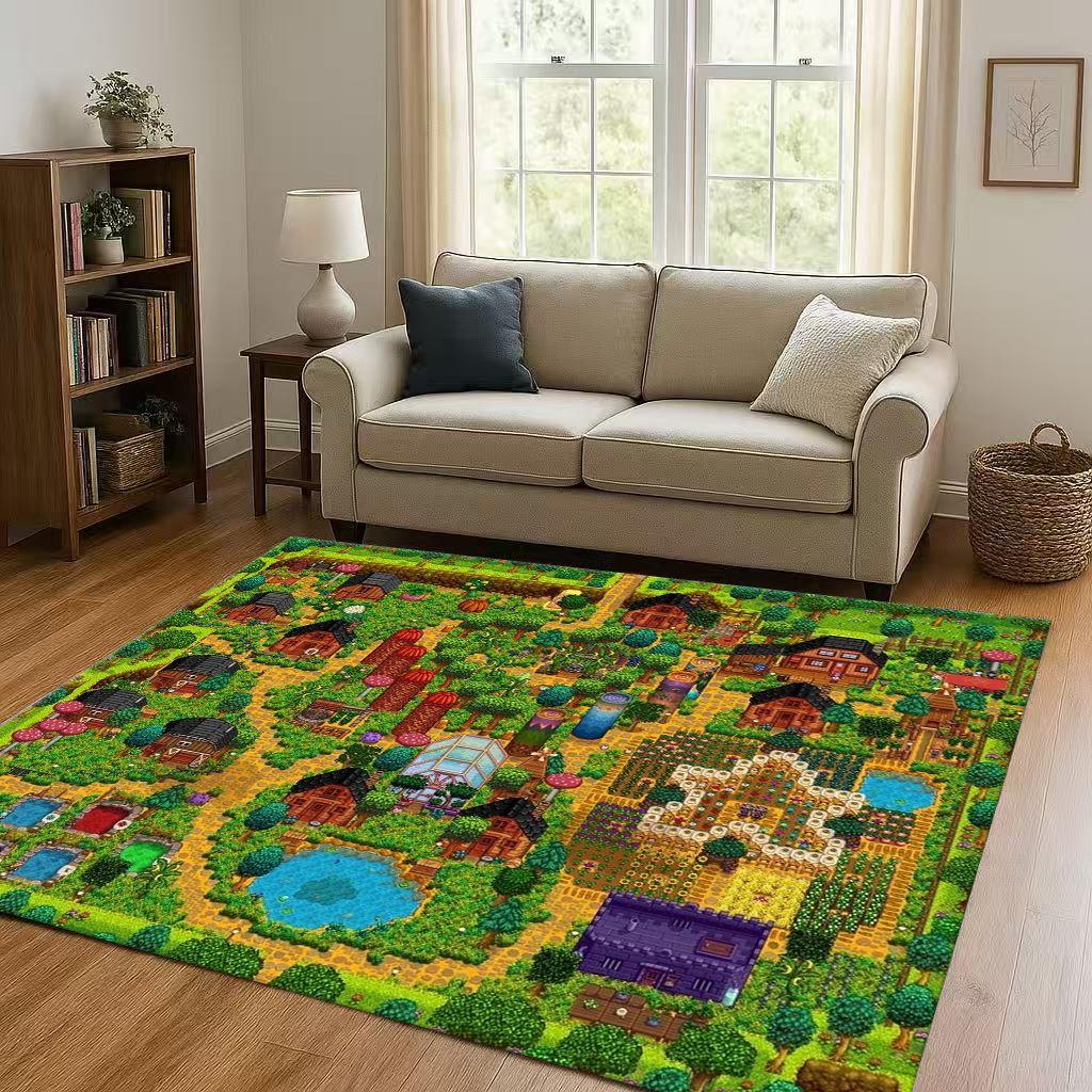 Retro Pixel Game Stardew Valley Farm Map Living Room Non-Slip Area Rug Soft Carpet for Bedroom Playroom Sofa,Home Decor Doormat