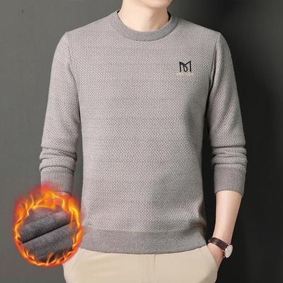 Sweater Men's Autumn and Winter New Fleece Lined Padded Warm Keeping Men's Round Neck Pullover Knitting Bottoming Shirt