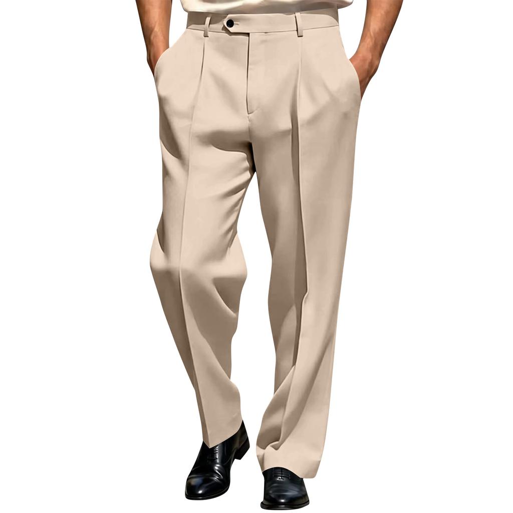 Pantaloni Eleganti da Uomo a Colore Unito Vestibilità Classica Davanti Pieghe Pantaloni Business Casual Adatti per Ufficio e Occasioni Formali