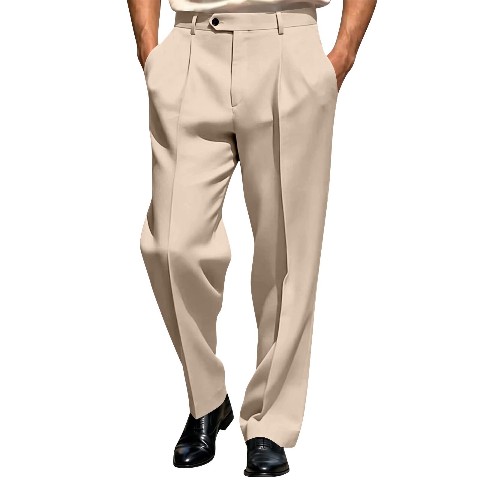

Men s Solid Color Dress Pants Classic Fit Pleated Front Business Casual Trousers Suitable for Office and Formal Occasions XXL хаки