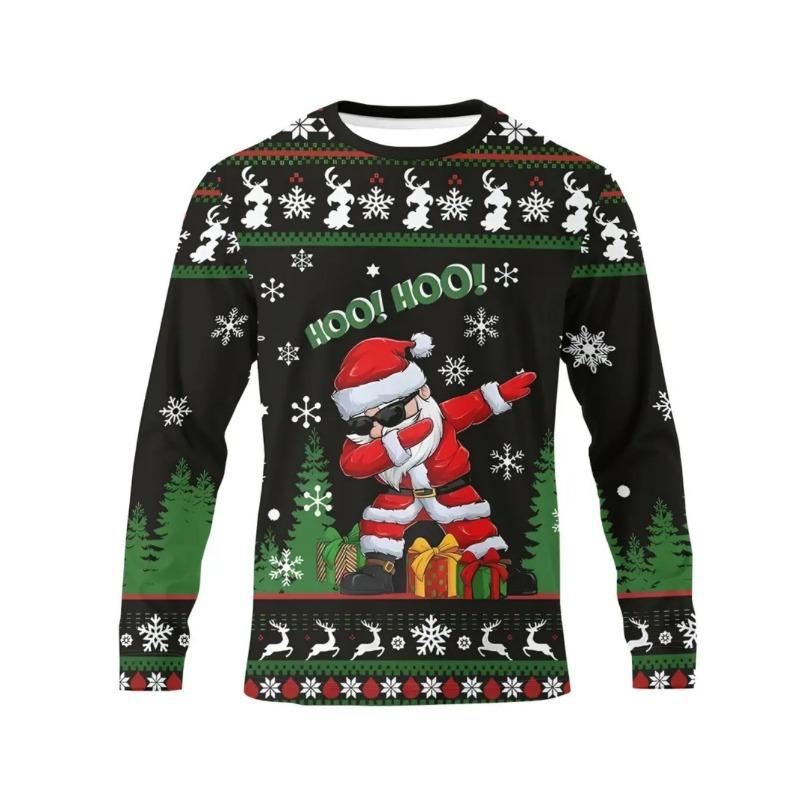 Erkek Tişört Noel Baba 3D Baskı Noel Erkek Uzun Kollu Tişörtler Günlük Kazak Üst Tatil Rahat Erkek Giyim