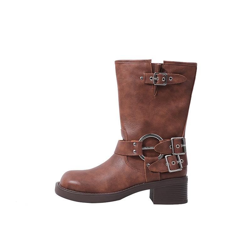 

[Uncle Impression] Leather Martin Boots Women s 2025 Popular Spring and Summer Outer Wear High Boots Knight Boots Punk Boots 40