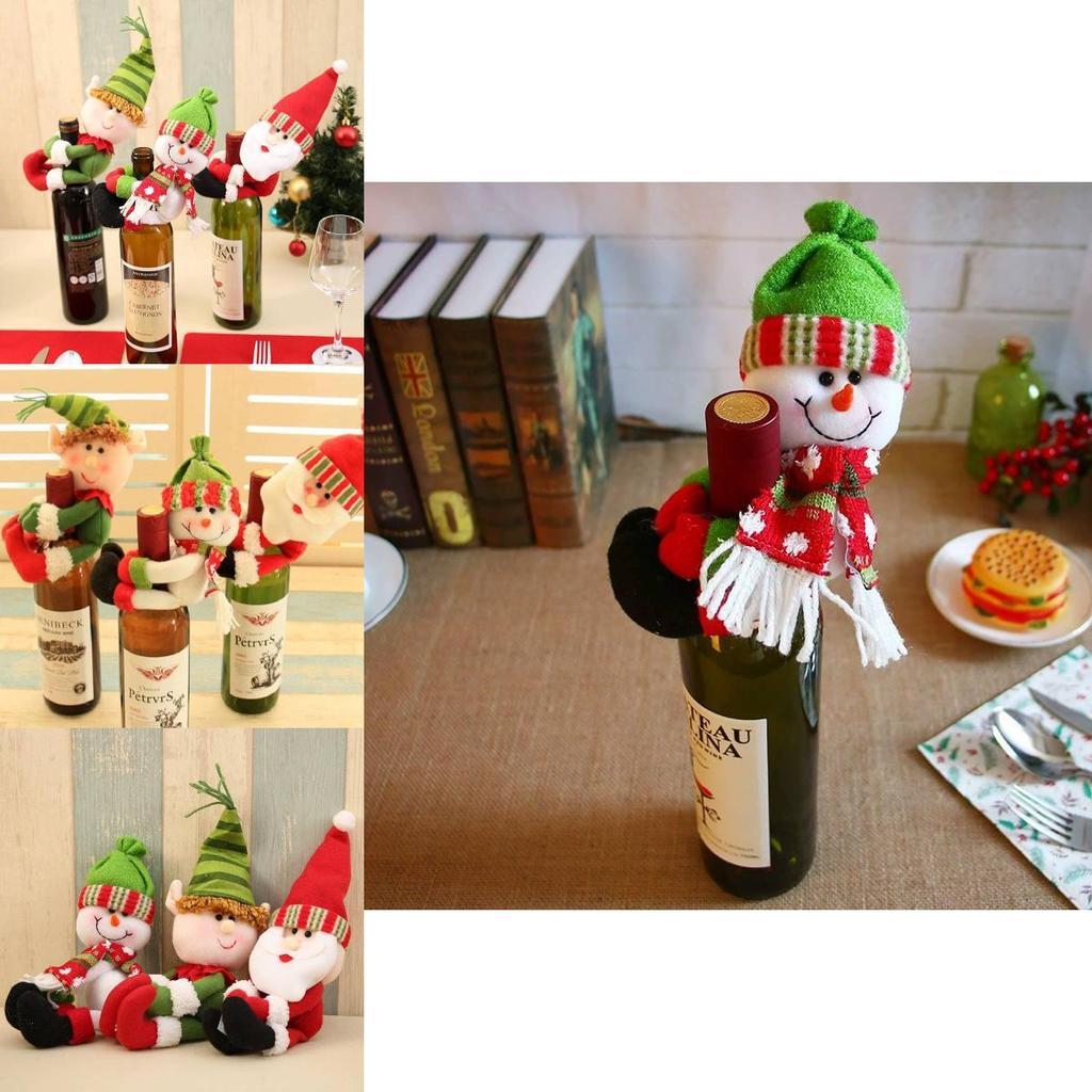 Manchons pour bouteilles de vin Père Noël et Bonhomme de neige avec design cartoon pour décoration de fête de Noël
