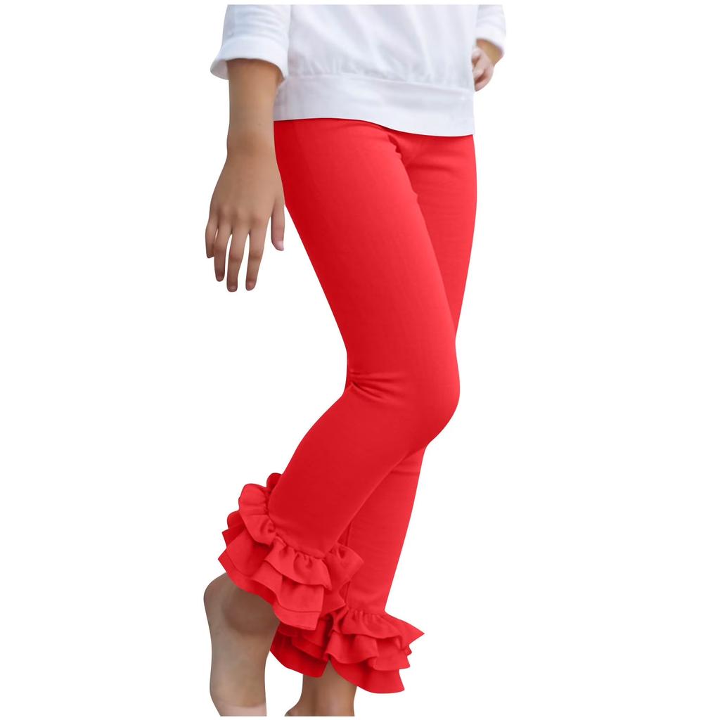 Kindermode Einfarbig Spitzenbesatz -Farbig Lässig Vielseitig Süß- Outfit Leggings