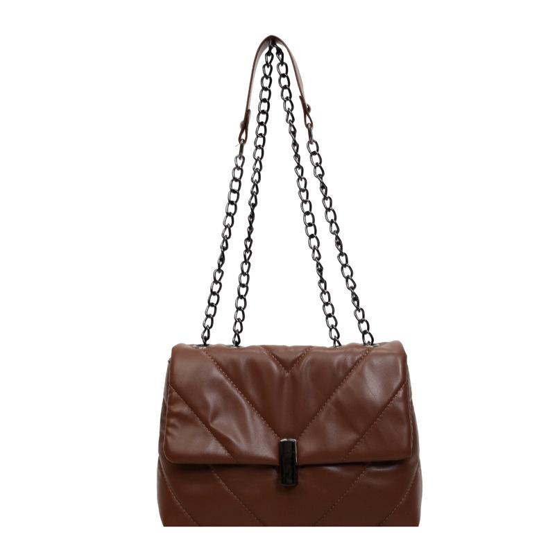 Quilted Leather Shoulder Bag with Chain Strap Metal Clasp Flap Closure Casual Tote Purse for Women Daily