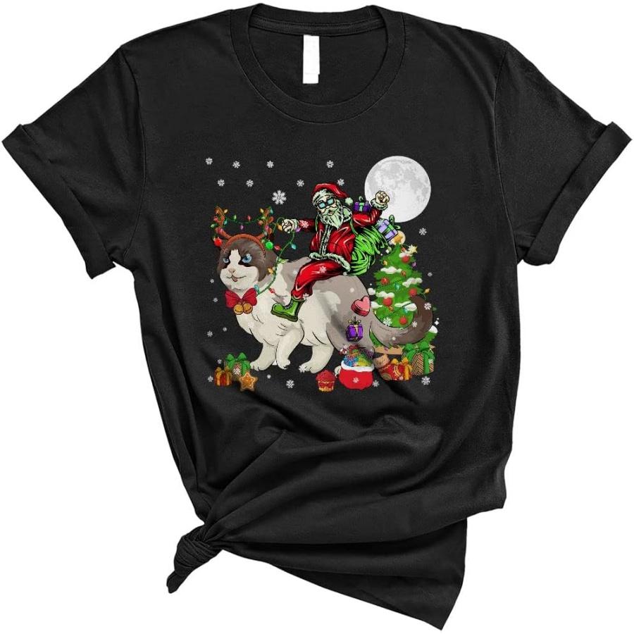 Santa Riding Reindeer Ragdoll Cat Funny Cute Christmas Tree Xmas Lights Santa Cat Lover Unisex T-Shirt XXXXXL разноцветный