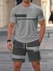 Men's Outdoor Outfit Set, Summer Trendy Fashion Short-Sleeve Crew Neck Creative Quick-Dry T-Shirt Top + Shorts, 3D Digital Print Vintage Style Striped