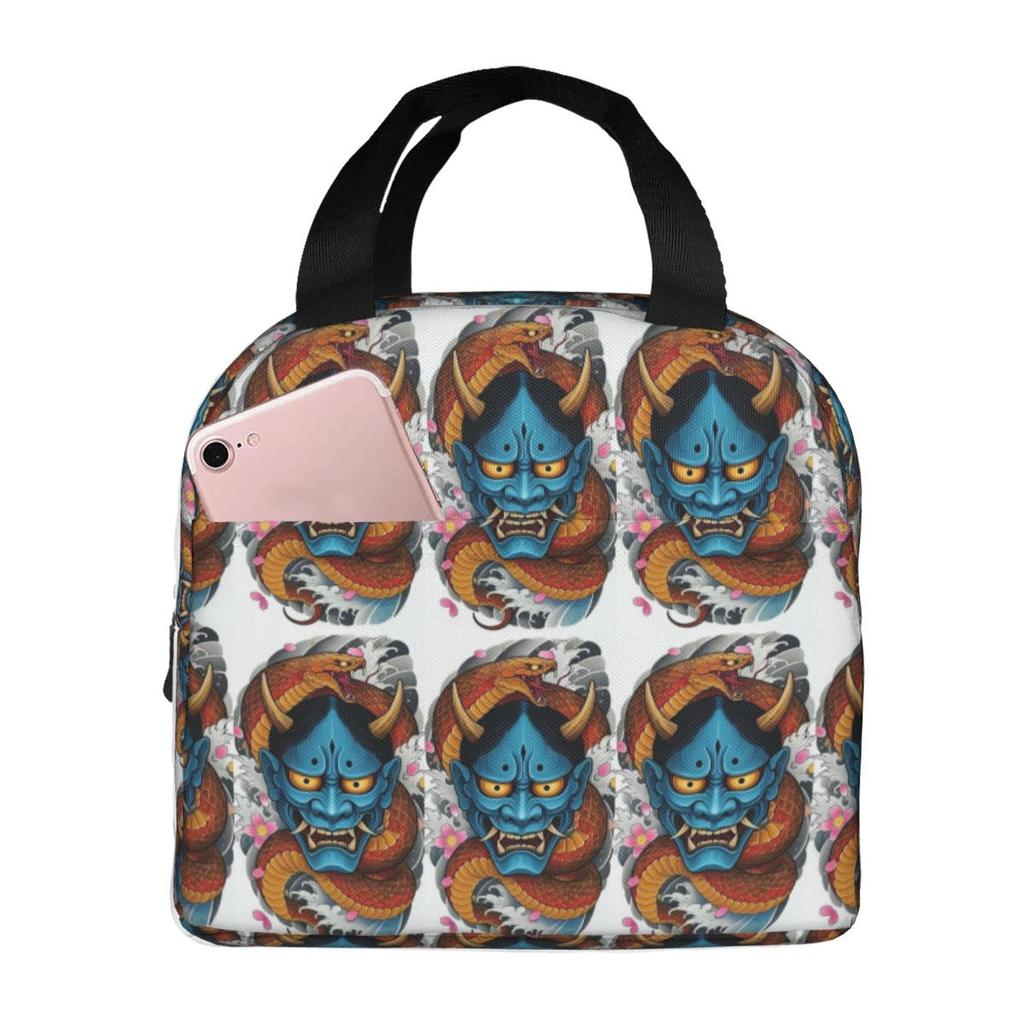 Oni Demon Gaiter Japanese Samurai Ronin Face Insulated Lunch Bag for Women Children Portable Food Boxes Thermal Lunch Box Tote