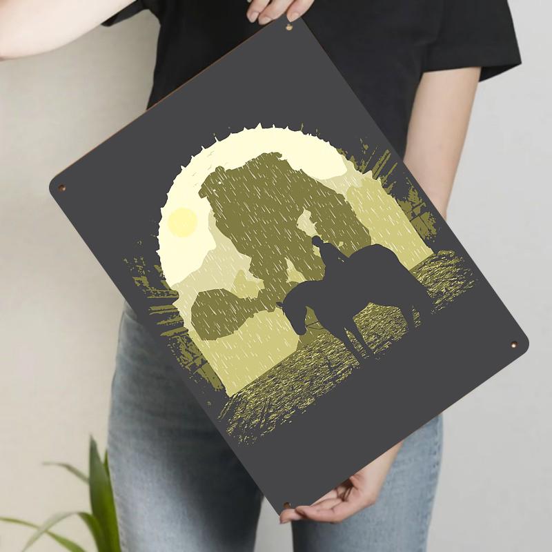 

Vintage Knight on Horse Silhouette Metal Wall Art Rainy Castle Scenery Retro Home Decor Hanging Painting 20x30cm（7.8x11.8inch）