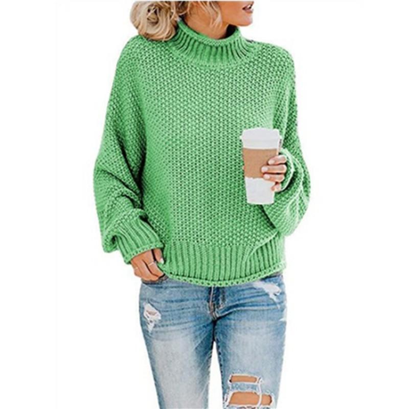 Womens High Neck Knit Sweater Loose Fit Solid Color Oversized Office Casual Winter Pullover