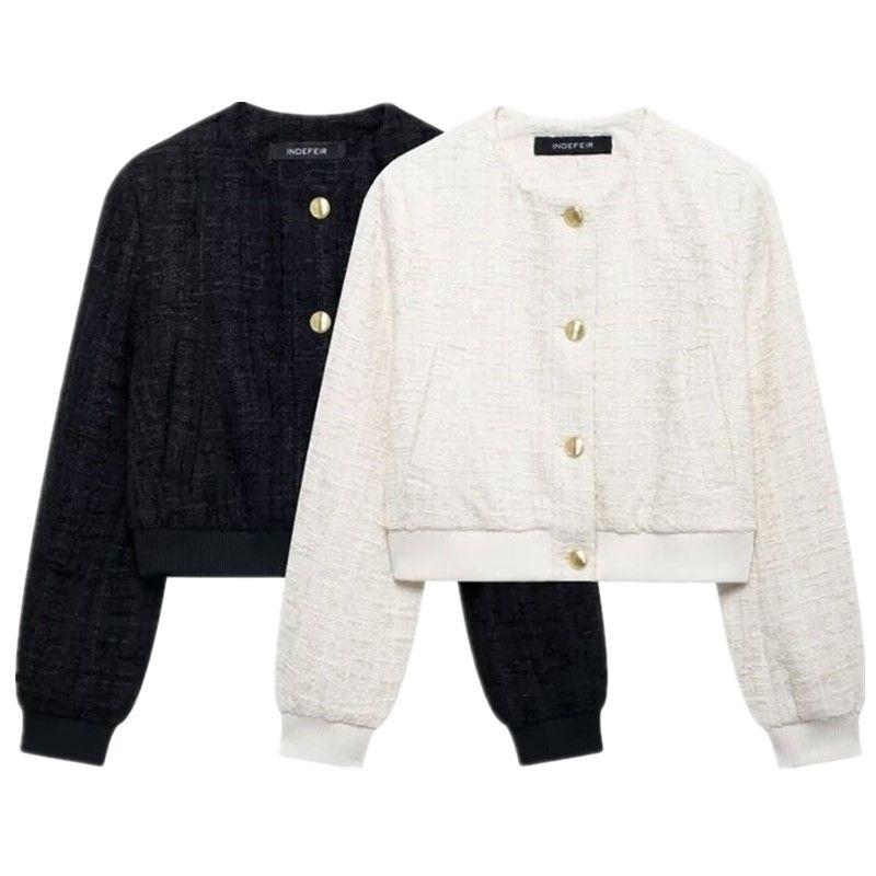 Fashion Style 2024 Autumn New Women's Clothing Texture round Neck Long Sleeves Casual Pilot Jacket 3046329