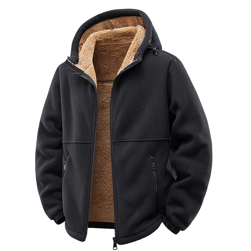 Autumn Winter Loose Casual Velvet Warm Coat Male Solid Color Hooded Zipper Outwear Men All-match Cardigan Top