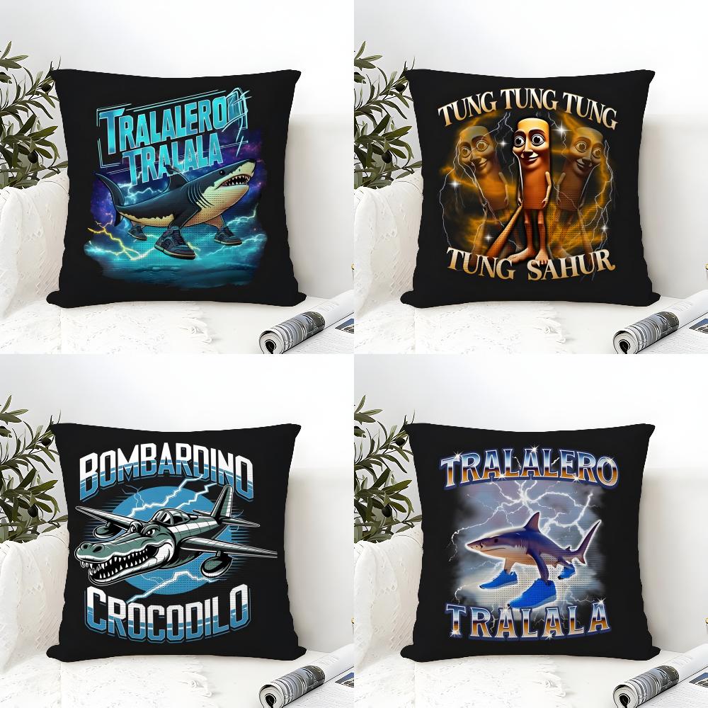 Pillow Case Cotton Linen Fabric Square Zipper Pillowcase Home Decorative Living Room I-Italian Brainrot Creative Animal Meme 4