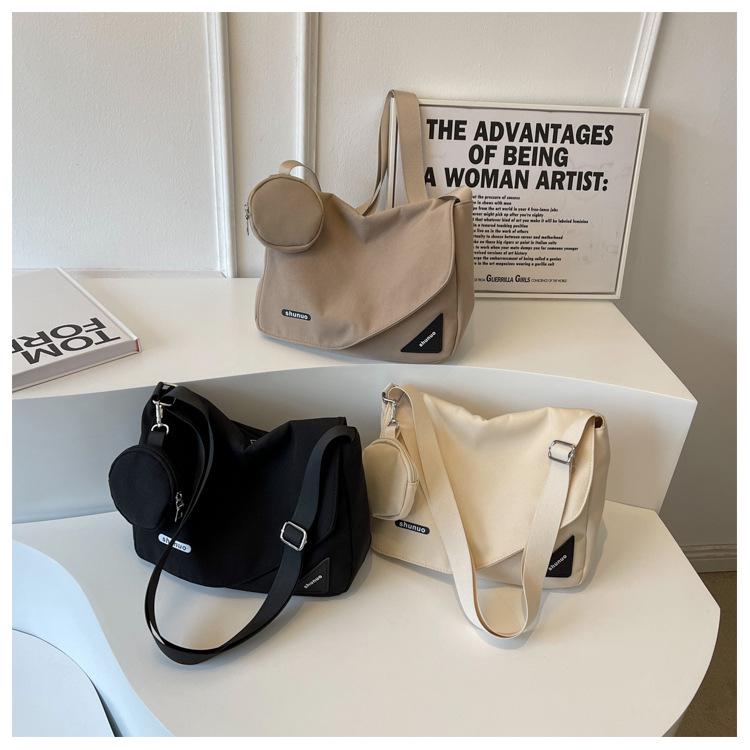 Large Capacity Women's Canvas Bag - Korean Style Student Casual Solid Color