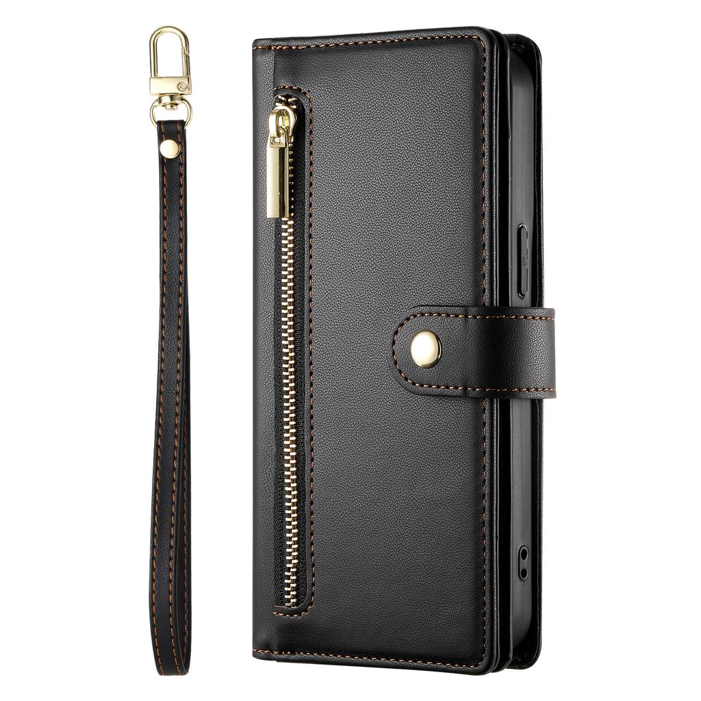 DF-011 For Xiaomi 15 Pro Case Zipper Pocket Wallet Leather Phone Cover with Straps