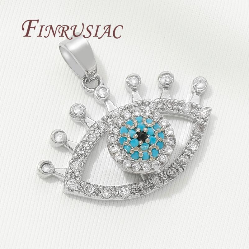 Accessoires de Collier DIY Plaqué Or Véritable 18K Pendentifs Œil Maléfique en Zircon Bleu Breloques Pour Fournitures de Fabrication de Bijoux Pendentif Fleurs
