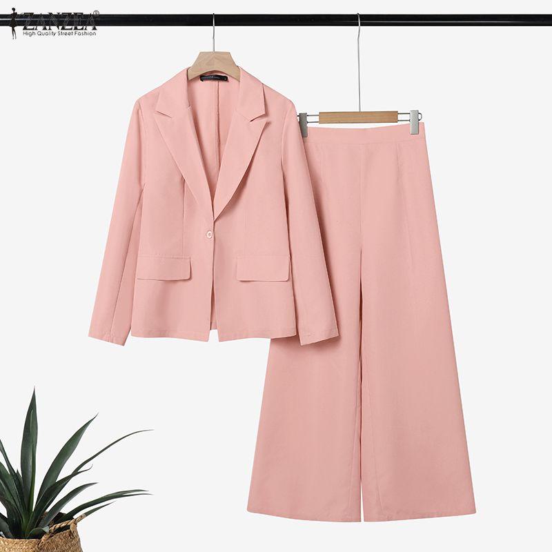 ZANZEA Women Long Sleeve Blazer and Pants Casual Two Piece Suit Sets