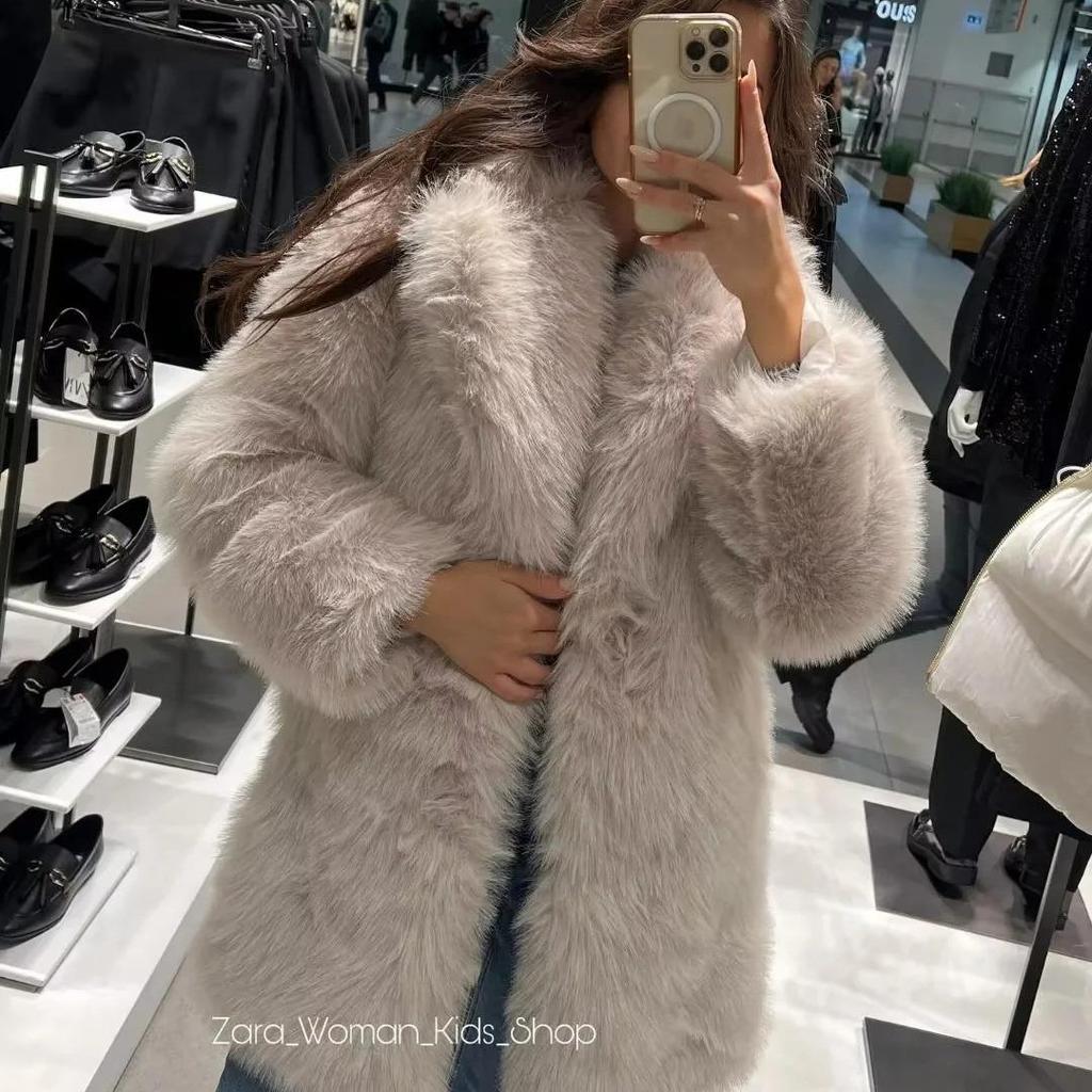 2024 Women's Fashion Large Lapel Faux Fur Cotton Coat for Fall & Winter Warmth