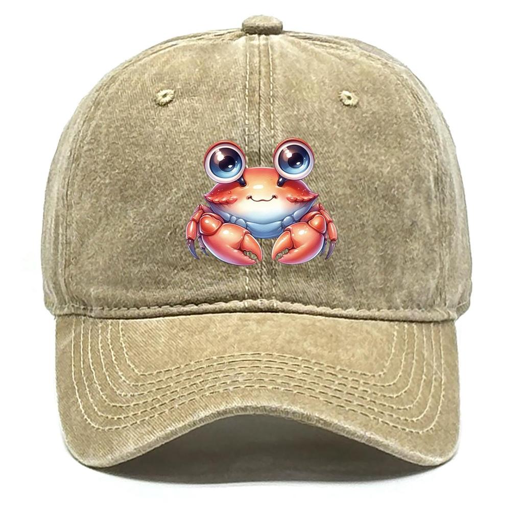 Crab Print Adjustable Sun Hat, Animal Sports Hat Sporting Vintage-Inspired Breathable Slouchy Snapback Baseball Cap