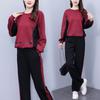 Casual Fashion Suit Plus Size Women's Contrast Color Round Neck Sweater Wide-leg Pants Two-piece Women