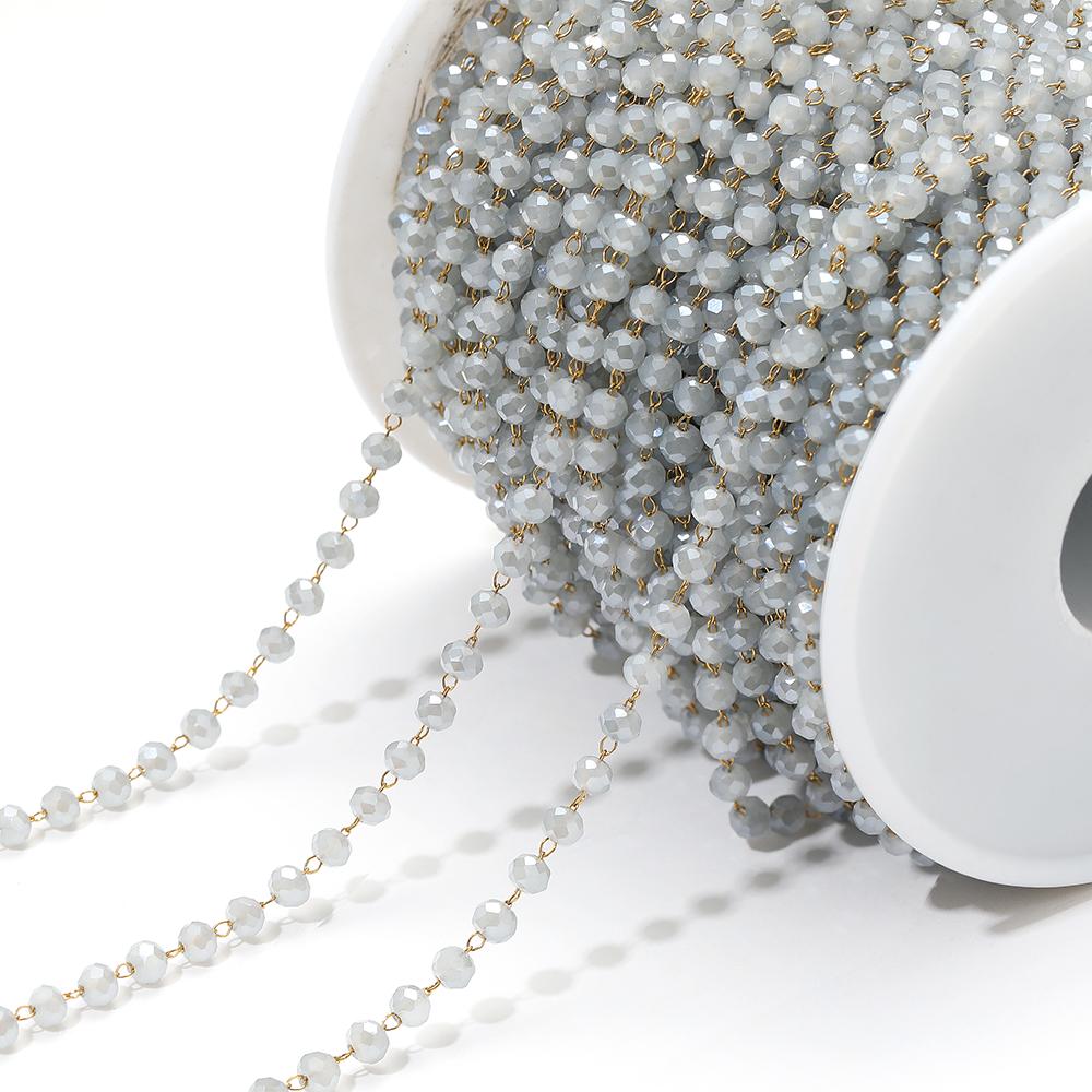 1 Meter Colorful 3mm Beads Beaded Chain Glass Crystal Beads Necklace Chain Accessories for Jewelry Making Components Crafts DIY