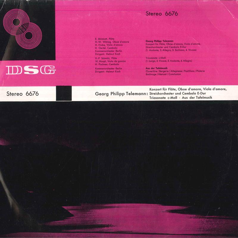 

LP Record HELMUT KOCH, KAMMERORCHESTER BERLIN - Telemann Konzert Fur Flote, Oboe Da 6676 DSG Germany Classical Used