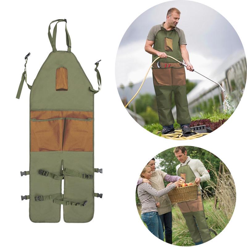 Waterproof Multi-Pocket Oxford Cloth Apron for Gardening & Pruning with Extended Leg Protection & Color Blocking Design