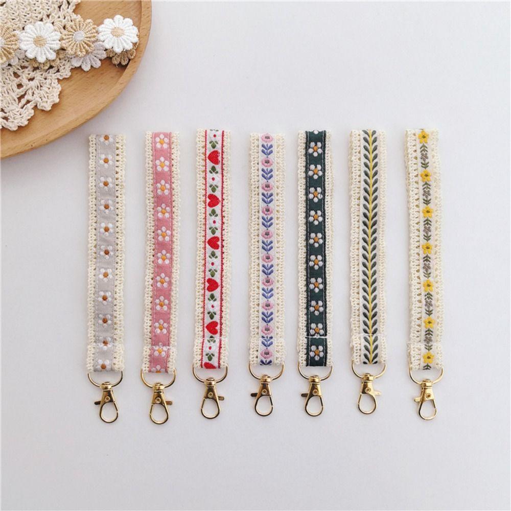 Colourful Lace Wrist Strap Anti-Lost Flower Keychain Sweet Bag Braided Rope Girls