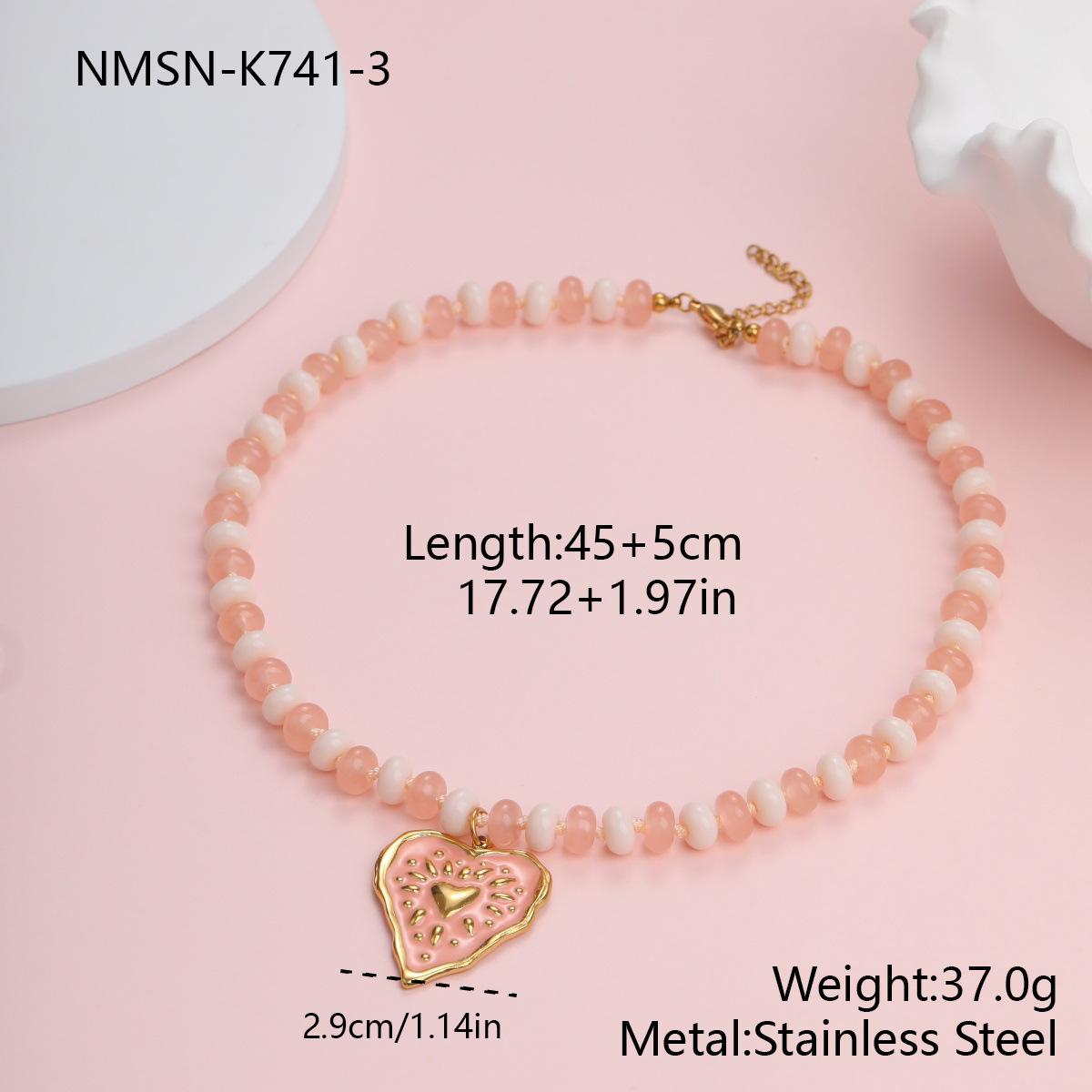 GEMCHIC Women s Heart Beaded Necklace Stainless Steel Pink Pendant Chain Jewelry