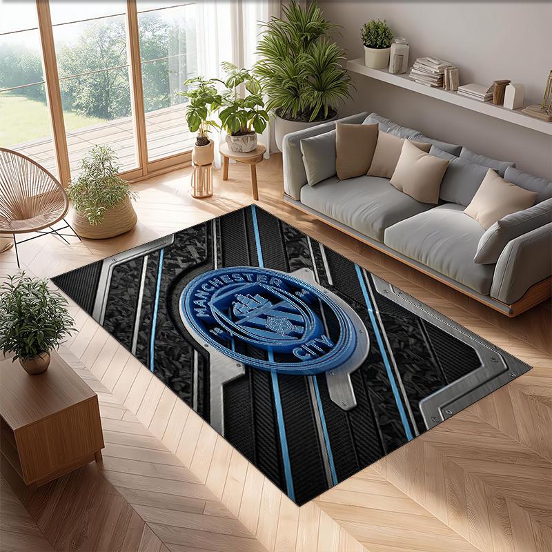 Manchester City Printed Flannel Area Rug Non Slip Soft Polyester Floor Carpet Indoor Decor Mat for Bedroom Living Room Sofa
