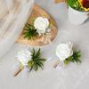 Pack of 6 White Artificial Rose Boutonniere Pin Elegant Bridals Brooch Wedding Groomsmen Accessories Suit Decoration