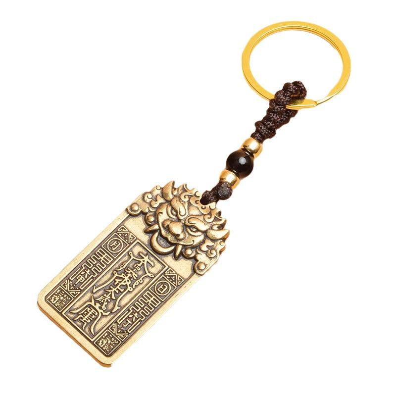 Brass Keychain: 2024 Tai Sui Jiachen Dragon Year Pendant with Mountain Ghost Money and Six-Character Mantra Gawu Box.