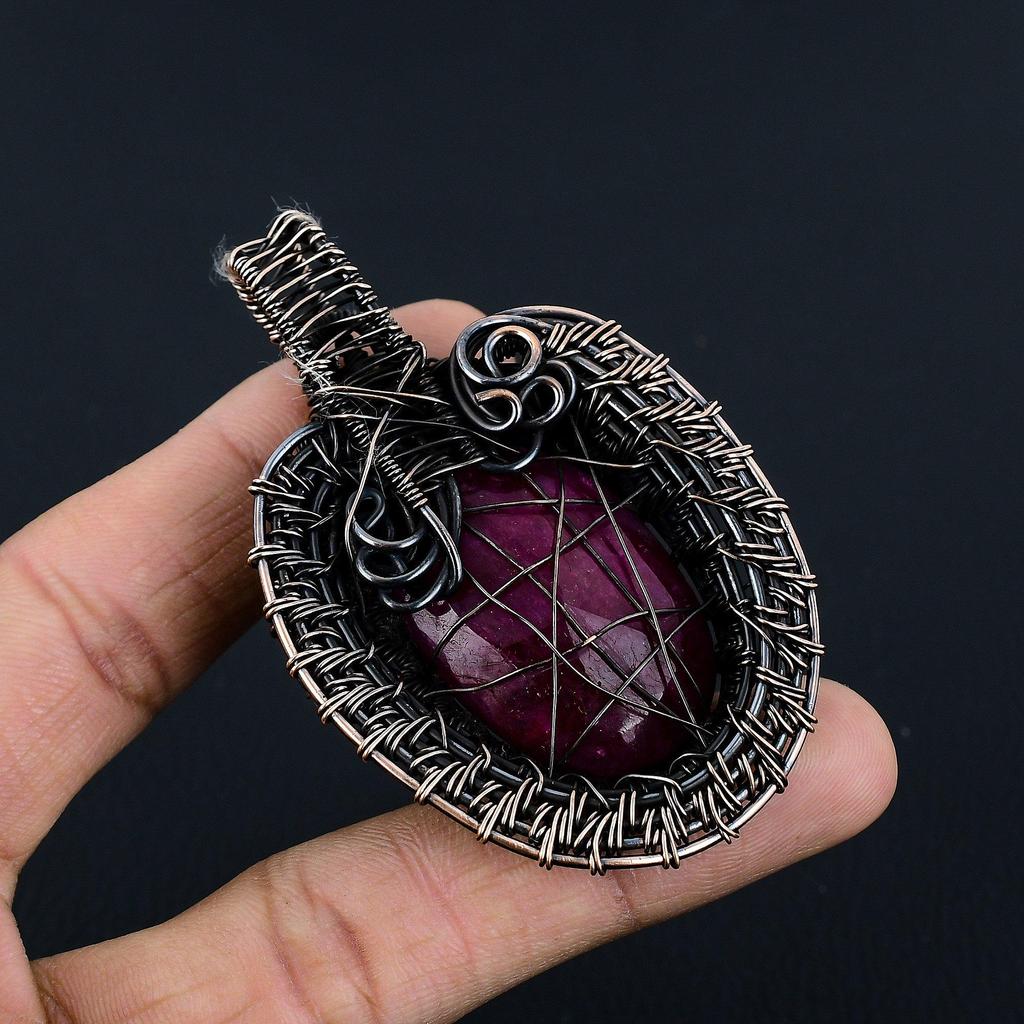 Ruby Pendant Gemstone Jewelry, 999 Copper Wire Wrapped Handmade Pendant, Latest Design Jewelry