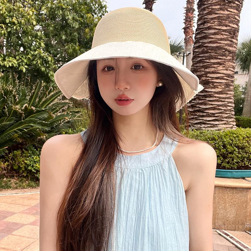 Splicing big eaves sun protection hat women's summer face covering shawl bucket hat outdoor UV protection sun hat