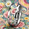 Fashion 8mm Men Stainless Steel Ring with Two-Tone Rose Flower Inlay Rings for Men Women Couple Wedding Party Jewelry No Fade