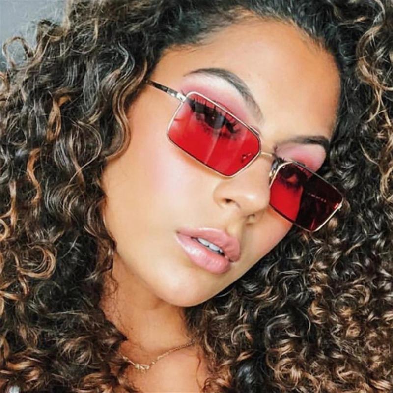 Square Womens Sunglasses Alloy Metal Small Frame Clear Single Bridge Men's Sun Glasses Vintage Chic Female Shades Red Yellow
