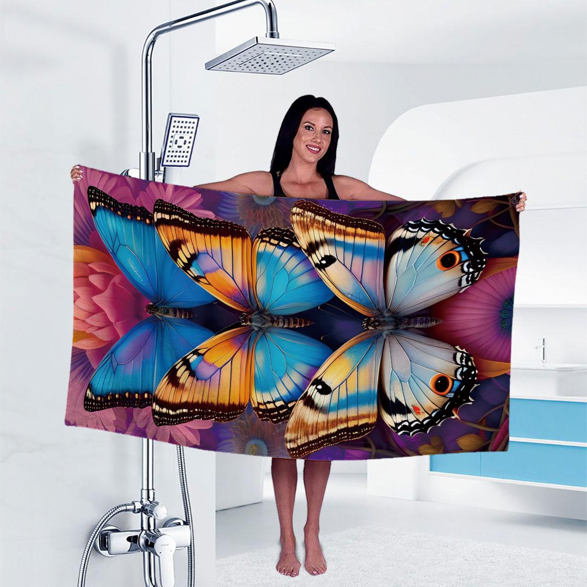 

1pc colorful butterfly Print Towel Sports Quick-Drying Absorbent Camping Towel Soft Lightweight Gym Swimming Yoga Beach Towel W30*H60(CM)