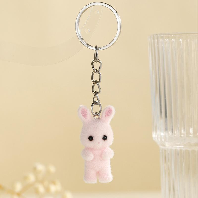 3D Cartoon Beflocktes Kaninchen Schlüsselanhänger Damen Herren Autoschlüssel Rucksack Dekoration Kawaii Tier Schmuck Kinder Mädchen Spielzeug Geschenke