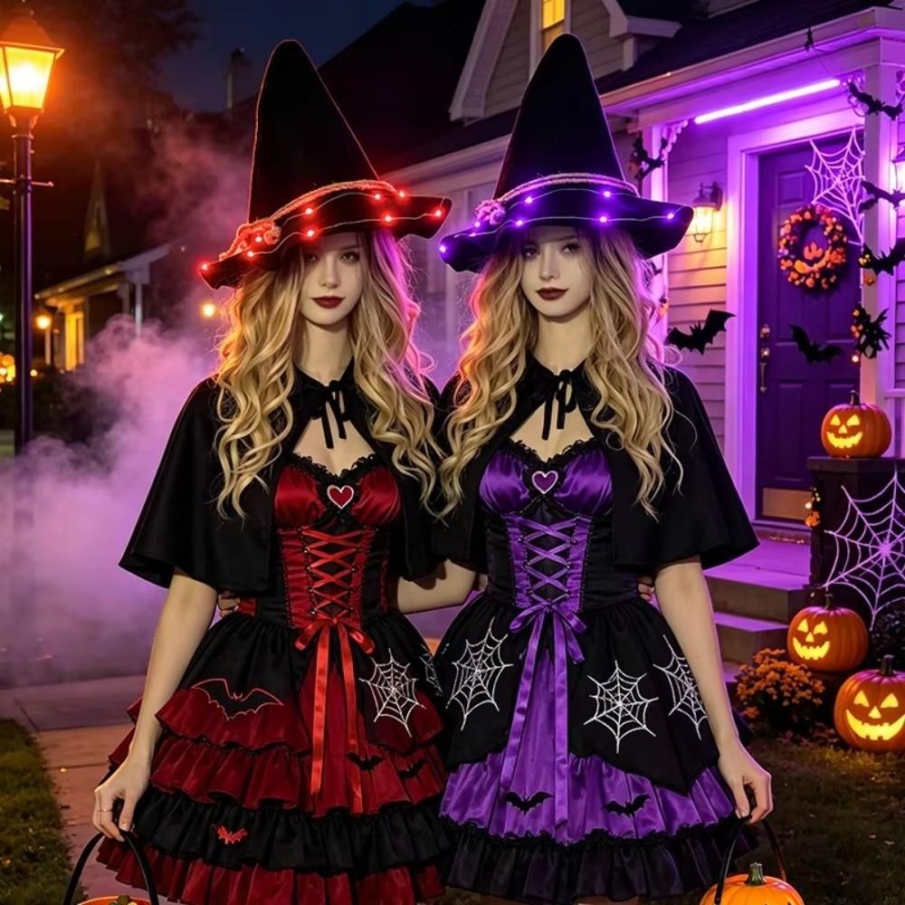 Pointed Design LED Witch Hat Gothic Glowing Halloween Cap Festival Headdress Cosplay Hat  Women Men
