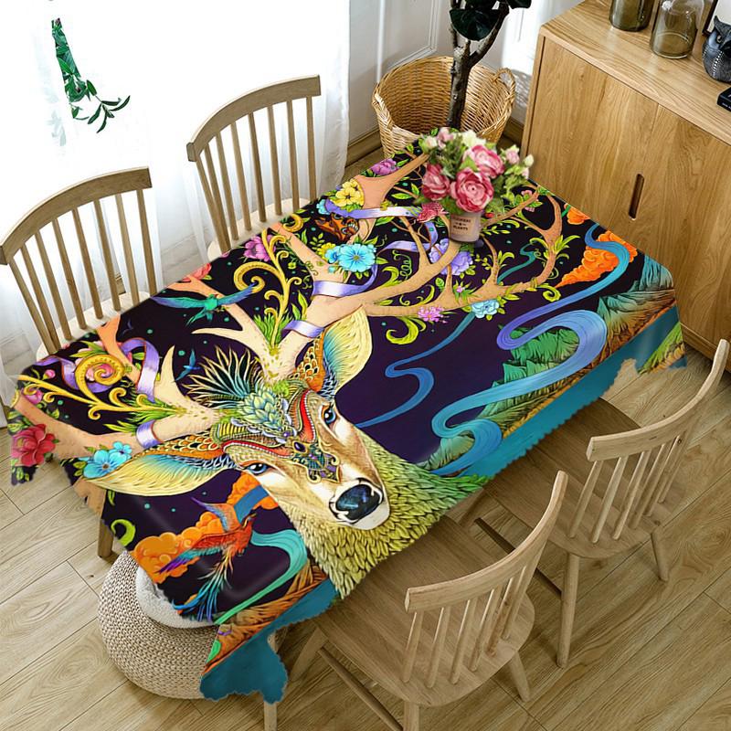 Small Cat Tablecloth Sika Deer Pattern Dustproof Washable Thicken Cotton Cloth Rectangular And Round Table Cloth