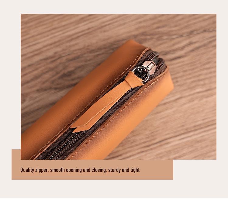 Genuine Leather Multifunctional Pencil Case Stationery Box with Zipper—Portable for Students, Holds 2B Pencils & Glasses